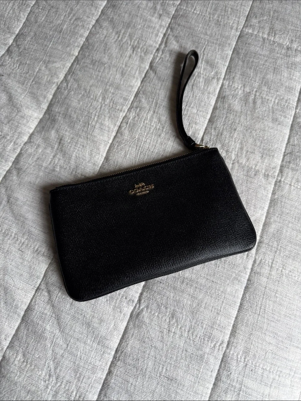 Coach Black Leather Wristlet with Gold Logo